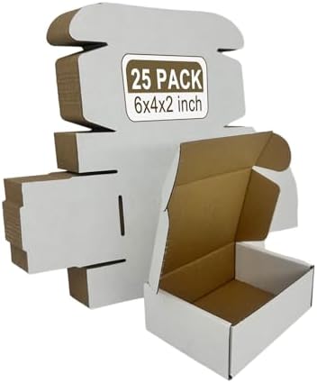 Small Shipping Boxes 6x4x2, Set of 25, White Corrugated Cardboard Box Mailer (YD642-25W) by SZYANGDA