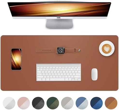 Leather Desk Pad Protector, Mouse Pad, Office Desk Mat, Non-Slip PU Leather Desk Blotter, Laptop Desk Pad, Waterproof Desk Writing Pad for Office and Home (Brown, 31.5" x 15.7") by AFIING