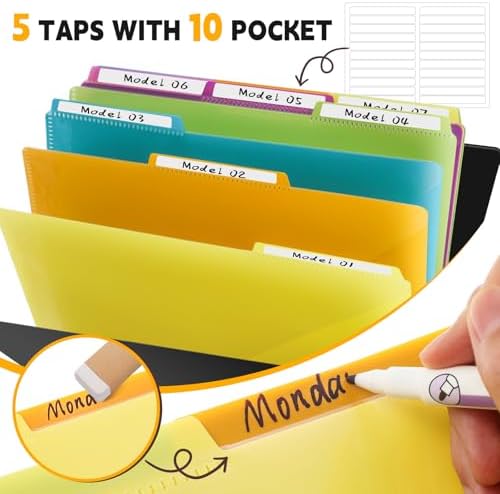 Yeaqee 6 Pack 10 Pocket Project Organizer Spiral Multi Pocket Folders Binder Organizer with Dividers Writable Tabs Zipper Pouch, Letter Size Plastic Folders for School Office - Image 4