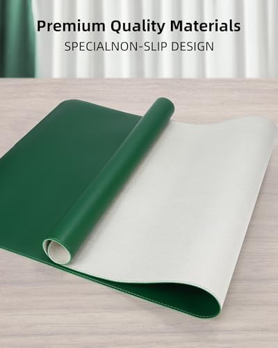 Leather Desk Pad Protector, Mouse Pad, Office Desk Mat, Non-Slip PU Leather Desk Blotter, Laptop Desk Pad, Waterproof Desk Writing Pad for Office and Home (Green, 31.5" x 15.7") - Image 2
