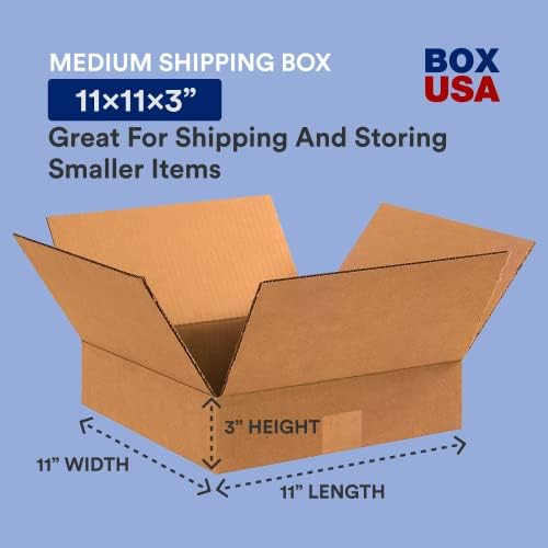 BOX USA 11 x 11 x 3 Corrugated Cardboard Boxes, Flat 11"L x 11"W x 3"H, Pack of 25 | Shipping, Packaging, Moving, Storage Box for Home or Business, Strong Wholesale Bulk Boxes - Image 2