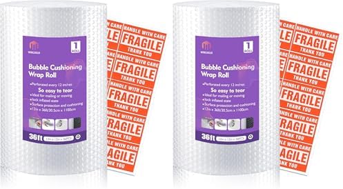 1 Roll 12" X 36' Perforated Nylon Bubble Packing Wrap for Moving Boxes Shipping Cushioning Supplies Wanguagua (Pack of 2) by WANGUAGUA