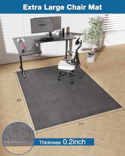 Office Chair Mat for Hardwood Floor, 59"x71" Flannel Fabric Chair Mat for Hard Floors, Non-Slip Under Desk Rug for Rolling Chairs, Soft Floor Protector Area Rug for Home Office, Dark Grey - Image 2