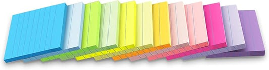 (12 Pads) Lined Sticky Notes 3x3 in Ruled Stickies Super Sticking Power Memo Pads Bright Colors