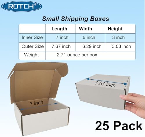 ROTCH 7x6x3'' Small Shipping Boxes, 25 Pack White, Cardboard Corrugated Mailers (M763-25-W) - Image 2