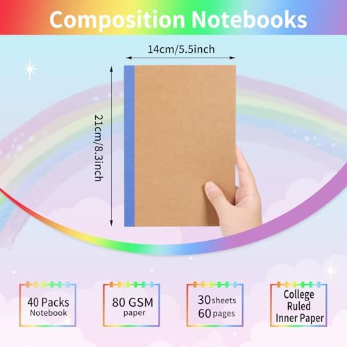 EOOUT 40 Pack A5 Kraft Notebooks Bulk, Lined Journals Bulk Colors with Rainbow Spine, 60 Pages for Kids Writing, Travel, Students - Image 2
