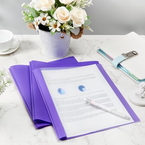 Feifeiya 48 Pack Plastic Report Covers with 3 Prongs Presentation Folders Bulk, 100 Sheet Capacity, Clear Front Report Covers for Presentation Document Paper School Office Supplies (Purple) - Image 5
