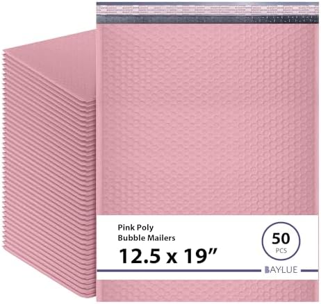 Light Pink Bubble Mailers 12.5x19, Poly Padded Envelopes #6, 50 Pack by BAYLUE