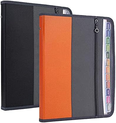 NAFY Expanding File Folders, 2Pack 13 Pockets Document Organizer with Zipper, A4 Letter Size Portable Accordion Expanding File Folders with Multicolor Labels for Office School Supplies (Black+Orange) by Nafy