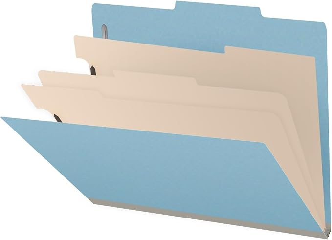 25 Pt. Pressboard Classification Folders, 2/5 Cut ROC Top Tab, Letter Size, 3 Dividers, Light Blue (Box of 10) by Ecom+Folders