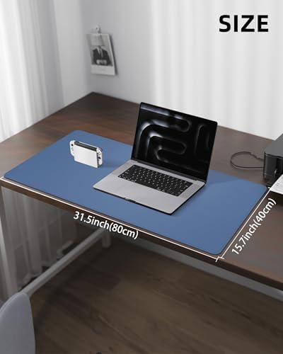 Leather Desk Pad Protector, Mouse Pad, Office Desk Mat, Non-Slip PU Leather Desk Blotter, Laptop Desk Pad, Waterproof Desk Writing Pad for Office and Home (Grey Blue, 31.5" x 15.7") - Image 5