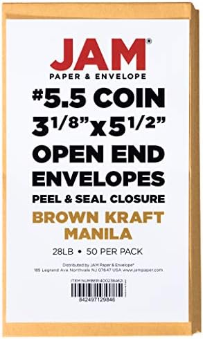 JAM PAPER #5.5 Coin Business Envelopes with Peel and Seal Closure - 3 1/8 x 5 1/2 - Brown Kraft Manila - 50/Pack (Pack of 2) - Image 6