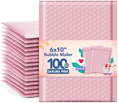 GSSUSA Light Pink Bubble Mailers 6x10" 100 Pack Padded Envelope by GSSUSA