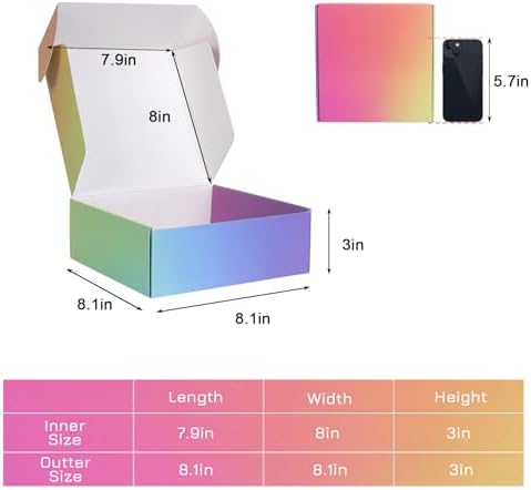 8x8x3 Shipping Boxes for Packaging, 30 Pack Rainbow Corrugated Cardboard Mailer Boxes for Small Business, Shipping, Mailing - Image 2