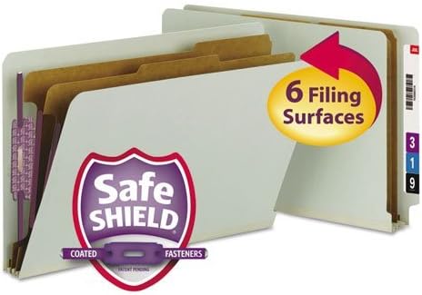 SMD29810 - Smead 29810 Gray/Green End Tab Pressboard Classification Folders with SafeSHIELD Fasteners by SMEAD