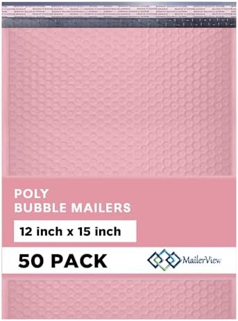 Light Pink Bubble Mailers 12x15, Self Seal Poly Padded Envelopes, 50 Pack by MAILERVIEW