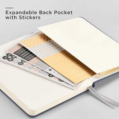 &And Per Se Dotted Journal Notebook, A5 Hardcover Leather Dotted Journal, 160 Pages 100gsm Thick Dot Grid Paper, 3 Sheets of Stickers Included - 5.7'' x 8'' (Dark Blue) - Image 6