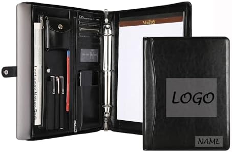 Black Leather Padfolio for Women/Men, Business Leather Binder 3 Ring Portfolio, Personalized Leather Portfolio Binder, Zippered Portfolio Organizer for A4 Notepad & 13-inch Laptop/Tablet by YLYYHH