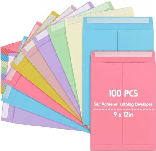 100 Pcs 9'' x 12'' Catalog Envelopes Self Adhesive 32lb Manila Envelopes Kraft Peel & Seal for Secure Mailing Storage Organizing for Home Office Business School (Morandi Colors) by Janlaugh