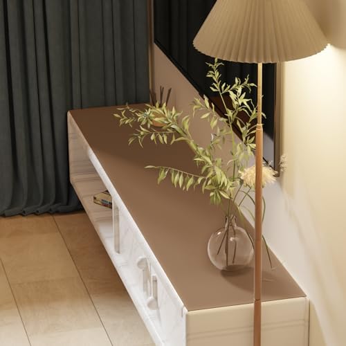 Leather Desk Mat,1.8mm Thick,16x72 Inch Desk Cover,Desk Protector Mat,Dresser Cover Top,Nail Table Mat,Dresser Cover,Quartz Countertop Protector(Mud Color+Champagne Gold,16x72) by Zinkooat