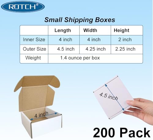 ROTCH 200 Pack of 4x4x2'' Shipping Boxes, Small Sturdy Corrugated Cardboard Mailers, White - Image 2