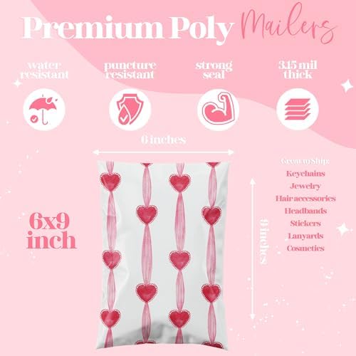 Pretty Package Store Poly Mailers 6x9, Valentines Day, 100 Pack - Image 2