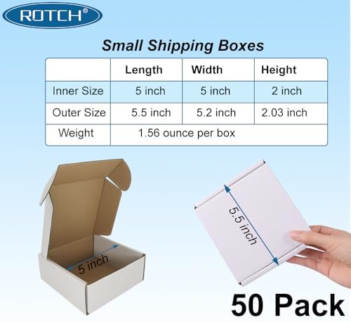 ROTCH 50 Pack 5x5x2'' Small Shipping Boxes, Cardboard Corrugated Mailers, White (M552-E-W) - Image 2