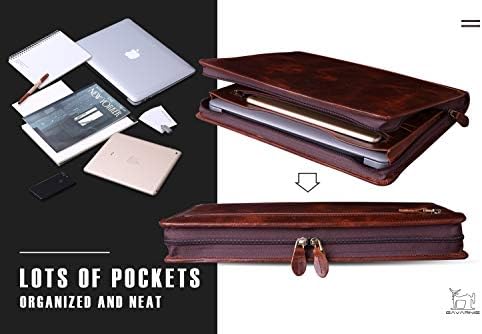 Genuine Leather Professioal Business Portfolio Padfolio Folder with Zipper for Men and Women,Work Portfolio for Letter Size Notepad, for Meeting and Travel, Oil Wax - Image 5