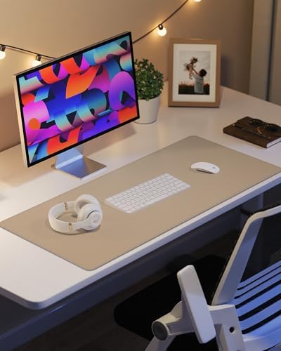 Leather Desk Pad Protector, Mouse Pad, Office Mat, Non-Slip PU Leather Blotter, Laptop Pad, Waterproof Writing Pad for Office and Home (Apricot, 31.5" x 15.7") - Image 6