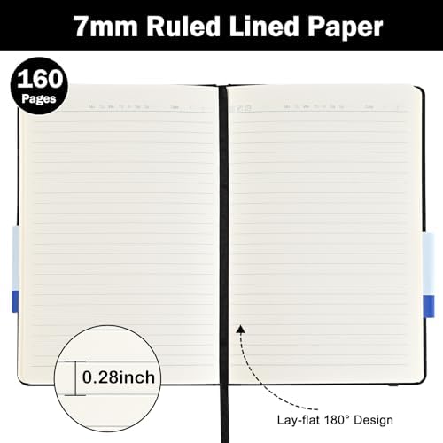 SUQJOY Lined Journal Notebooks, 4 Pack 160 Pages, 5.5x 8.2-Inch Journals for Women Men, Hardcover Notebook with 100 gsm Thick Paper, A5 Size College Ruled Notebook for Writing/Travel/Work (Black-4 Pack) - Image 4