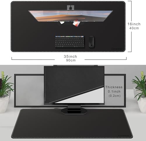 CENNBIE Leather Desk Mat Protector, 35.5" x 16" Office Desk Pad (Black) - Image 2