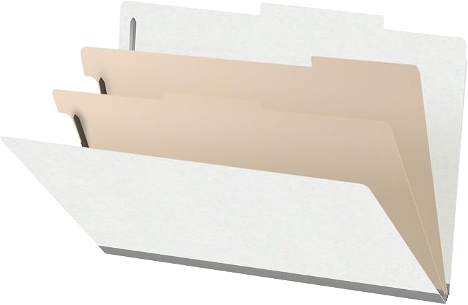 18 pt Heavy Duty Top Tab Color Folders, 2/5 Cut ROC Top Tab, Legal Size, 2 Dividers, White (Box of 10) by Ecom+Folders