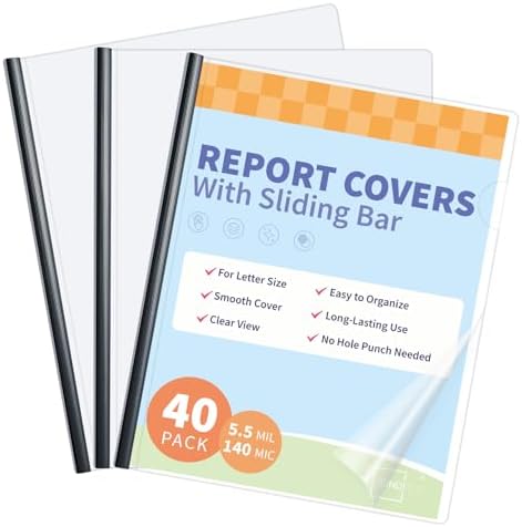Binditek Clear Report Covers with Sliding Bars, 25 Sheet Capacity, 40 Pack by Binditek
