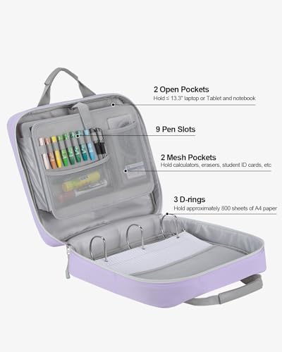 4 Inch Zipper Binder 3 Ring with Shoulder Strap,Tough/Multi-Pocket - Image 2