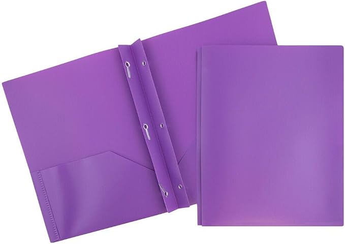 JAM PAPER Plastic 2 Pocket POP Folders - Durable School Folders with Metal Prongs Fastener Clasps - Purple - 12/Pack by JAMPaper