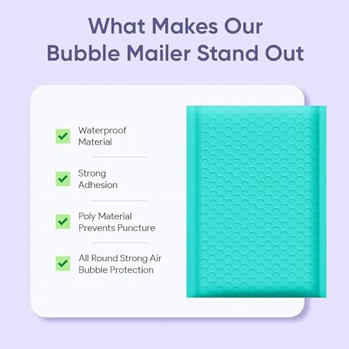 Teal Bubble Mailers 7.25x12, Poly Padded Envelopes #1, 100 Pack Bulk - Image 6