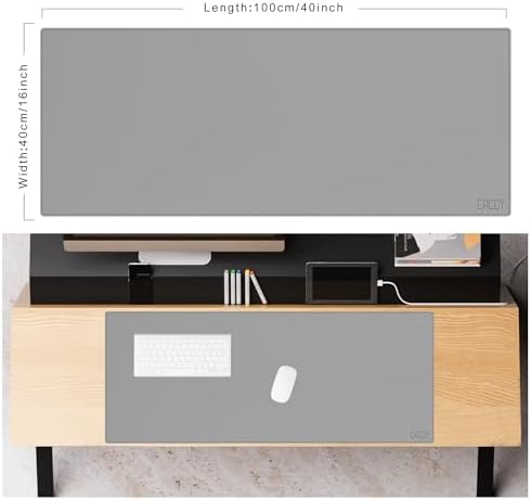 Cacoy 40" x 16" PU Leather Desk Pad Blotter, Extended Gaming Computer Mouse Pad, Waterproof Writing Pad Desktop Protector Mat for Office and Home (Grey) - Image 2