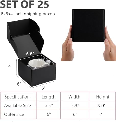 6x6x4 inch Black Shipping Boxes for Small Business- Set of 25 - Image 2
