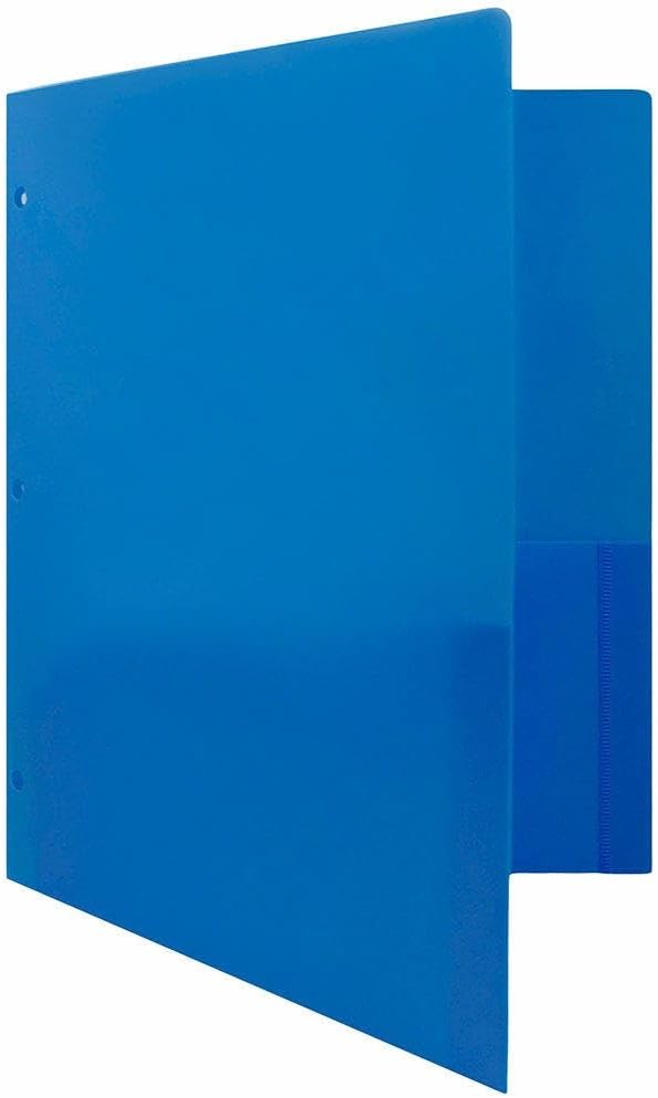 JAM PAPER Heavy Duty Plastic 3 Hole Punch Pocket Folders - Extra Tough School Folders - Blue - 3/Pack - Image 3