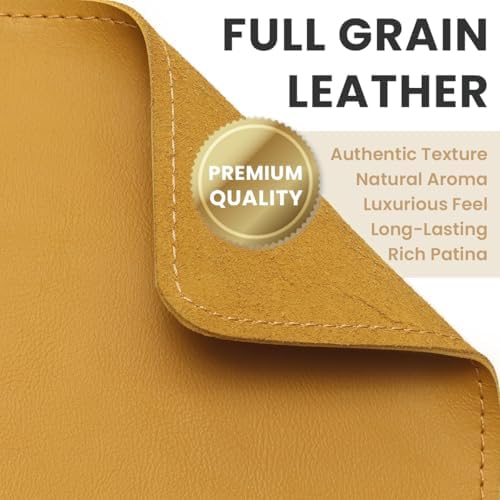 Full Grain Leather Desk Pad, Mustard Yellow, XL (35.4 x 15.7 inch) - Image 2