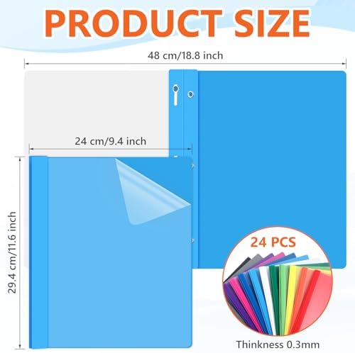 Feifeiya 24 Pack Plastic Report Covers with 3 Prongs Presentation Folders Bulk, 100 Sheet Capacity, Clear Front Report Covers for Presentation Document Paper School Office Supplies (Multicolor) - Image 2