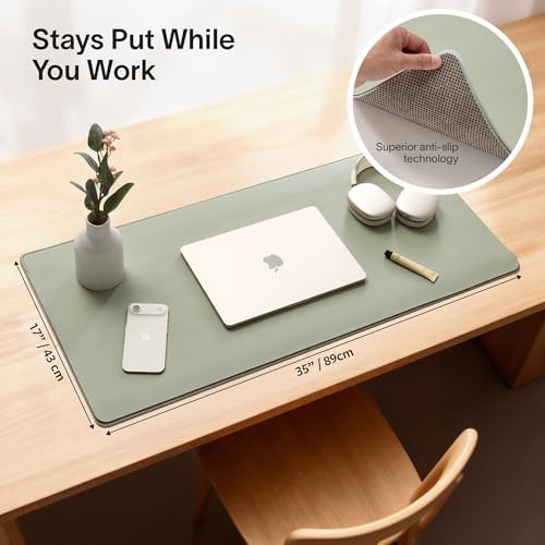 Nordik Felt and Leather Desk Mat - Dual Layer Willow Haze Sage 35 x 17 in - Image 5