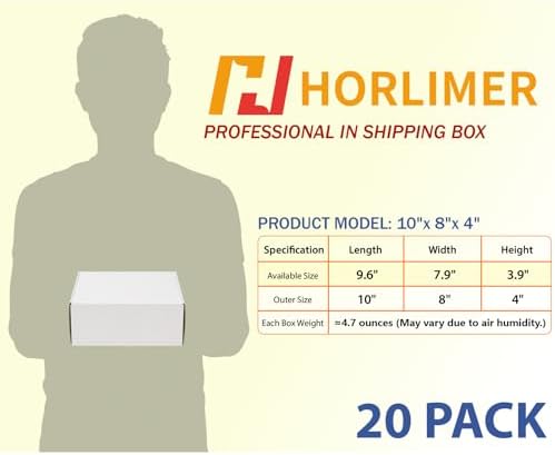 HORLIMER 10x8x4 inches Shipping Boxes Set of 20, White Corrugated Cardboard Box Literature Mailer - Image 2