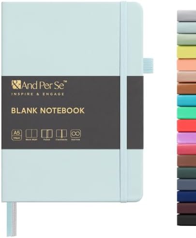 &And Per Se Blank Sketch Notebook, A5 Hardcover, 160 Pages 100gsm Thick Paper, Unlined Journal for Drawing, Doodling, Hand Lettering – Creative Gift for Artists, Designers, Writers (Cyan) by AndPerSe