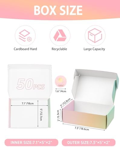 7x5x2 Inch Small Shipping Boxes, Pack of 50 Colored Cardboard Boxes, Cute Mailing Packaging Box for Gift - Image 2