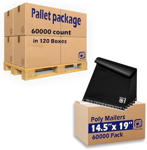 POLYSELLS 60000 pcs 14.5x19 Inches Black Bulk Poly Mailers Shipping Envelopes, Strong Adhesive Sealing, Waterproof and Tear-resistant Postal Mailing Bags for Clothing, Books, and Accessories in Pallet by POLYSELLS