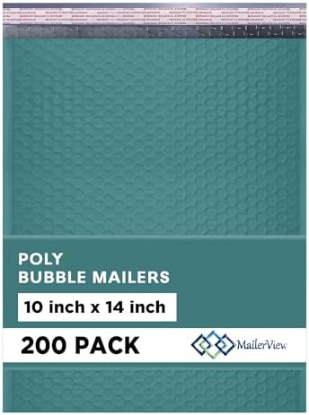 Green Bubble Mailers 10x13, Self Seal Poly Padded Envelopes, 200 Pack Bulk by MAILERVIEW