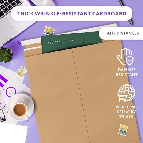 APQ Supply Natural Brown Rigid Mailers, 13 x 18 Inch. Pack of 100 Cardboard Envelopes for Photos, Documents. Sturdy Stay Flat Mailers with Self-Seal Closure. Hard Rigid Shipping Envelopes - Image 3