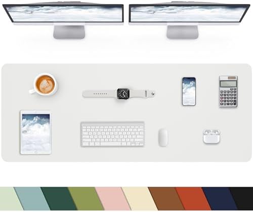Extra Large Desk pad, Leather Desk Pad Protector,Office Desk Mat,Mouse Pad, Non-Slip Desk Blotter, Laptop Desk Pad, Waterproof Desk Writing Pad for Office&Home (Ivory White, 55" x 17") by cebowa
