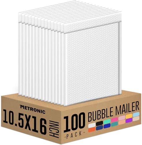 Metronic Bubble Mailer 10.5X16" White 100 Pack Waterproof Padded Envelopes by METRONIC